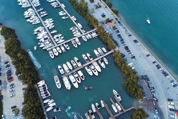 Aerial view of the marina with some boats. Miami, United States. Great landscape.