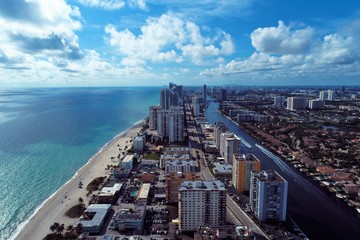 Fototapeta na wymiar Aerial view of Hollywood Beach, Miami, United States. Great landscape. Vacation travel. Travel destinations.
