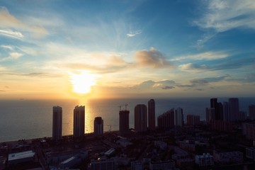 Aerial view of sunrise in Sunny Isles Beach, Miami, United States. Great landscape. Vacation travel. Travel destination.
