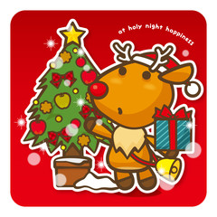 はっぴークリスマス　クリスマスツリーとトナカイさん（赤）