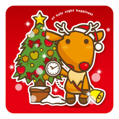 はっぴークリスマス　クリスマスツリーとトナカイさんからプレゼント（赤）