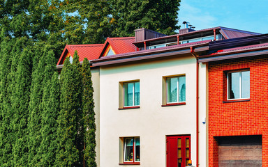 Facade in Modern townhouse residential apartment and flat building