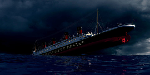Extremely detailed and realistic high resolution 3d illustration of the old passenger ship Titanic - obrazy, fototapety, plakaty