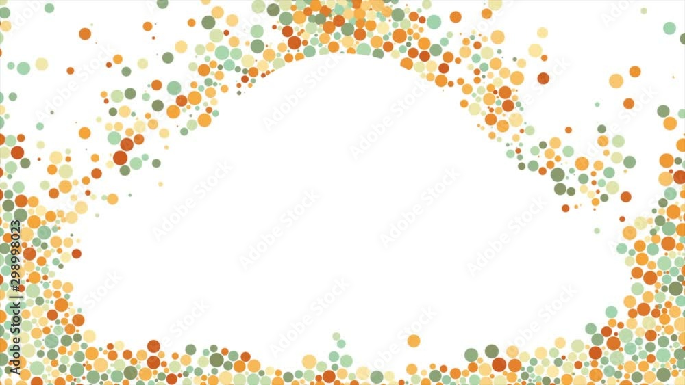Poster abstract animation of multi-colored large and small particles creating the empty circle-shaped space