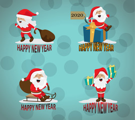 Santa Claus Cute Cartoon Character. Christmas Vector Illustration Set - Isolated. Xmas Icons For Santa Claus Greeting Card. Happy New Year Cartoon. Funny And Happy Santa Claus, Christmas Concept