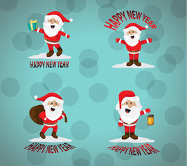 Santa Claus Cute Cartoon Character. Christmas Vector Illustration Set - Isolated. Xmas Icons For Santa Claus Greeting Card. Happy New Year Cartoon. Funny And Happy Santa Claus, Christmas Concept