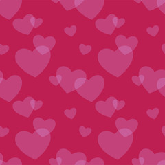 Hearts seamless background. Love textile pattern. Heart shapes blur on crimson backdrop. Light romantic symbol decoration for valentines day. Flat vector package template. Love wedding concept.