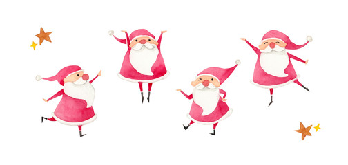 色んなポーズ サンタクロース　水彩 イラスト
