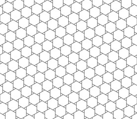 Abstract seamless geometric pattern, black and white outline of hexagons with small triangle shape . Design geometric texture for print. Linear style, vector illustration