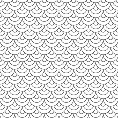 Abstract seamless fish scale pattern, black and white tile roof. Design geometric texture for print. Linear style, vector illustration © AITTHIPHONG