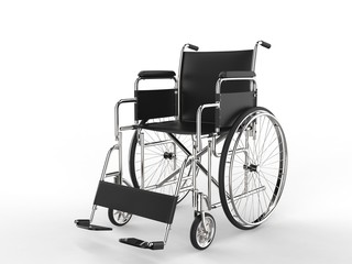 Fototapeta na wymiar Medical wheelchair with black leather seat and metal railings
