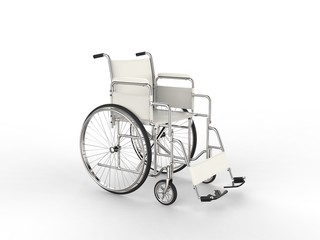 Fototapeta na wymiar Medical wheelchair with white leather seat and metal railings