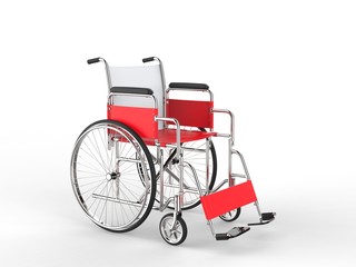 Fototapeta na wymiar Wheelchair with red and white leather seat and back rest