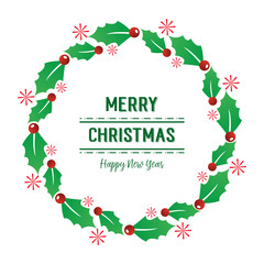 Shape of bright green leafy flower frame, for greeting card merry christmas and happy new year. Vector