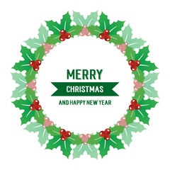 Shape of bright green leafy flower frame, for greeting card merry christmas and happy new year. Vector