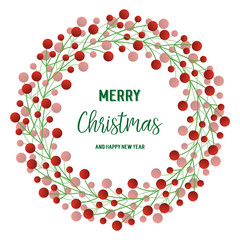 Various shape circle of red flower frame, for text merry christmas and happy new year. Vector