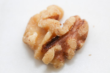  Closeup butterfly walnut kernel isolated on white background - Image