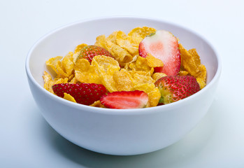 bowl of cereal with strawberries