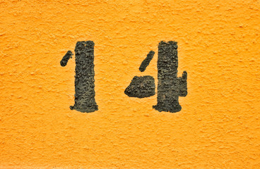 14, number fourteen, black digits on graduated orange / saturated yellow background.