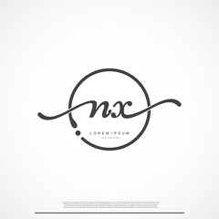 Elegant Signature Initial Letter NX Logo With Circle.