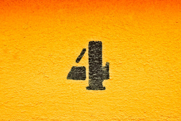 4, number four, black digits on graduated orange / saturated yellow background.