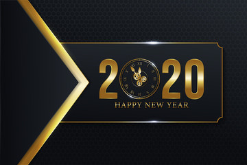 happy new year 2020, greeting card, golden design, luxury background vector