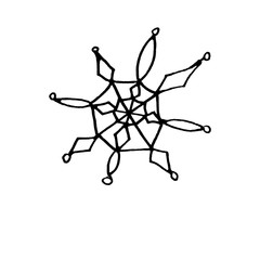 Black Snowflake isolated on white background. Line art, doodle, sketch, hand drawn. Xmas New Year winter elements of design and icons. Simple illustration for greeting cards ,calendars, prints