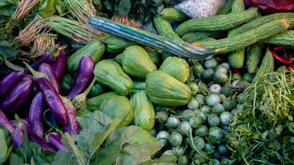 Various vegetables and ingredients in traditional markets