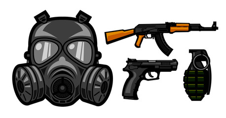 gas mask and weapon for icon