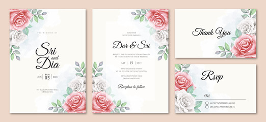 Elegant wedding invitation card set template with beautiful floral watercolor
