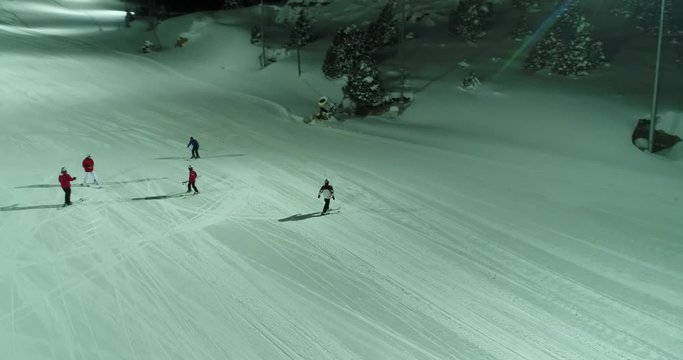 Snowboarding at Night Aerial View 4
