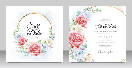 Floral wreath wedding invitation card template