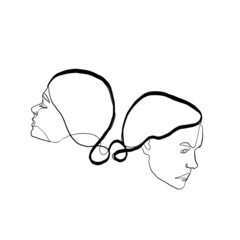 	 Painting one line young woman or girl portrait face, beauty single icon, simple fashion logo, continuous hand drawing art.