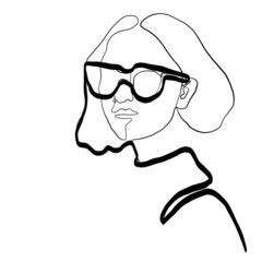 	 Painting one line young woman or girl portrait face, beauty single icon, simple fashion logo, continuous hand drawing art.