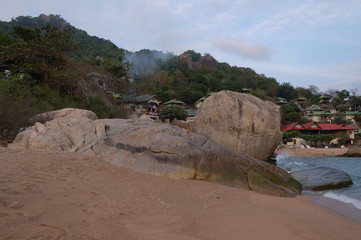 A huge round boulder in Ao Tanote in Koh Tao, Thailand