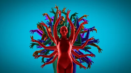 Tuinposter De groep moderne balletdansers houdt van een heldere boom. Hedendaags kunstballet. Jonge flexibele mensen in panty& 39 s. Kopieerruimte. Concept van dans genade, inspiratie, creativiteit. Gemaakt van opnamen van 5 modellen. © master1305