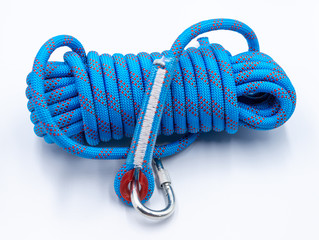 ฺClimbing rope, Blue color Rope on white background
