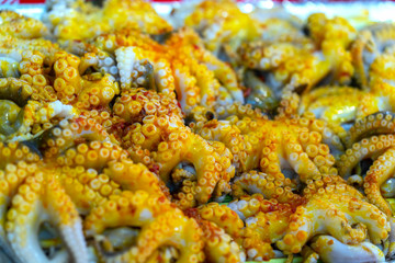 Grilled squid with chutney, satay, spices. Vietnamese street food