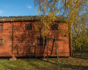 Fototapeta na wymiar Outdoor collection of old rural houses from 1500s till 1700s in Stockholm. 