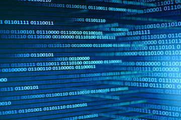 big data and ai artificial intelligence analysis concepts. double exposure image of computer screen displayed lines of binary code information. virus infections spyware malware privacy policy themes.