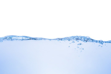 Water splash. Aqua flowing in waves and creating bubbles. Drops on the water surface feel fresh and clean. isolated on white background.