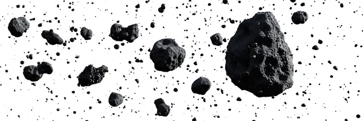 Fotobehang Tienerkamer zwerm asteroïden geïsoleerd op witte achtergrond