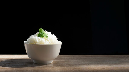 Cooked jasmine rice with coriander on the top