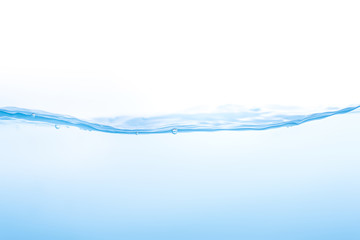 Water splash. Aqua flowing in waves and creating bubbles. Drops on the water surface feel fresh and clean. isolated on white background.