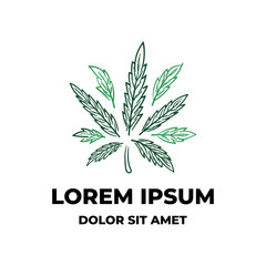 Marijuana or cannabis leaf original logo design hand drawn style