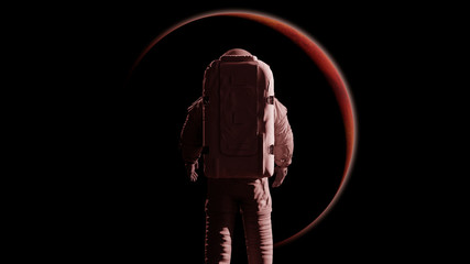 standing astronaut in front of planet Mars © dottedyeti