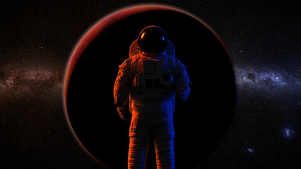 astronaut in front of planet Mars © dottedyeti