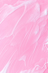 Fototapeta premium Foam backgroud on pink table top view copy space