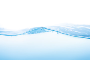 Water splash. Aqua flowing in waves and creating bubbles. Drops on the water surface feel fresh and...