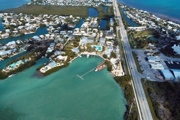 Aerial view of famou bridge and islands in the way to Key West, Florida Keys, United States. Great...